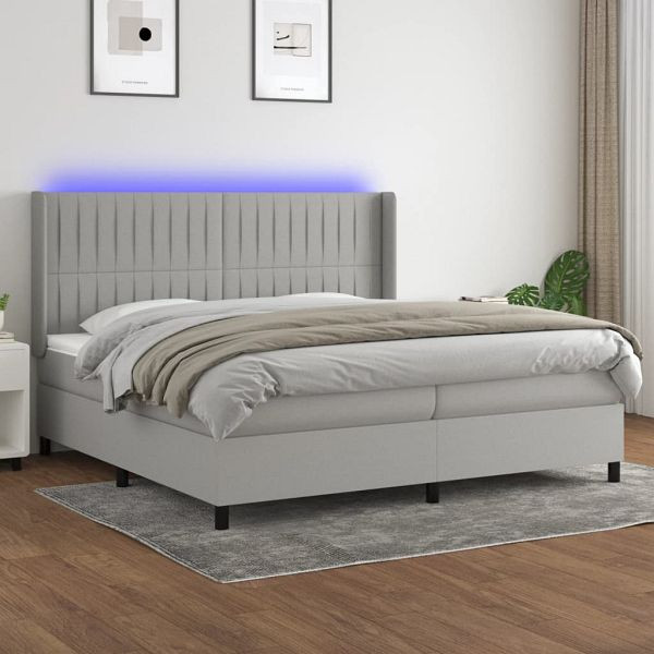 vidaXL Boxspringbett mit Matratze & LED Hellgrau 200x200 cm Stoff, 3138501