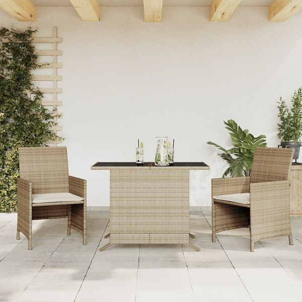 vidaXL 3-teilig Bistro-Set mit Kissen Beige Poly Rattan, 365120