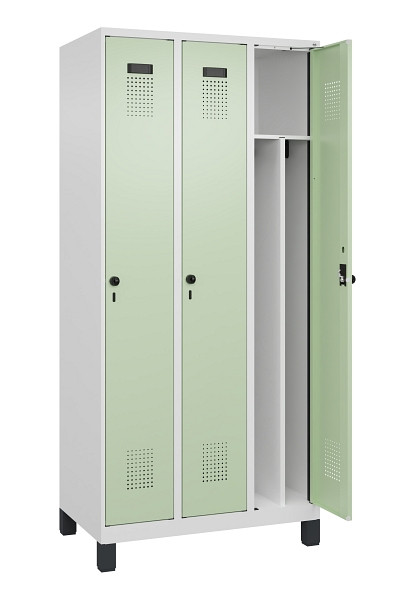 C+P Spind Evolo PLUS, mit Füßen, 3 Abteile, 1950x900x500mm, 9016/6019, Verschluss Drehriegel, 049010-30F S10019