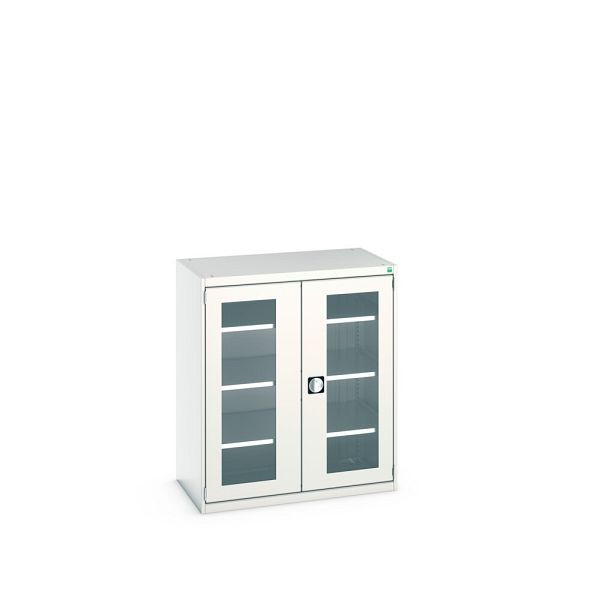 bott cubio Sichtfensterschrank bestückt, mit 3 Fachböden, BxTxH: 1050x650x1200mm, Lichtgrau, 40021131.16V