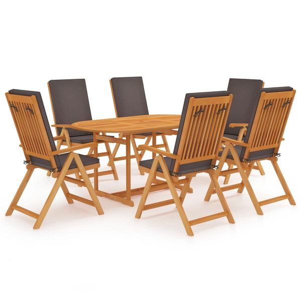 vidaXL 7-teilig Garten-Essgruppe mit Grauen Kissen Massivholz Teak, 3059530