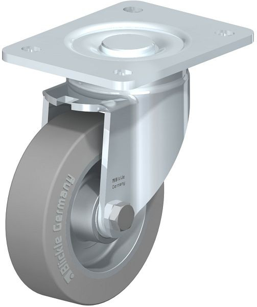 Blickle LH-ALEV 125K-3-SG Stahlblech-Lenkrolle, Schwerlast-Ausführung, mit Anschraubplatte, Elastik-Vollgummi, Grau, 441675