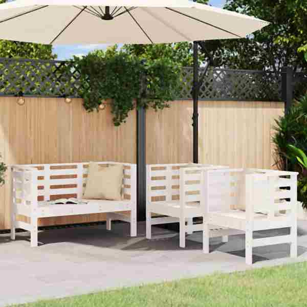 vidaXL 3-tlg. Garten-Lounge-Set Weiß Massivholz Kiefer, 825143