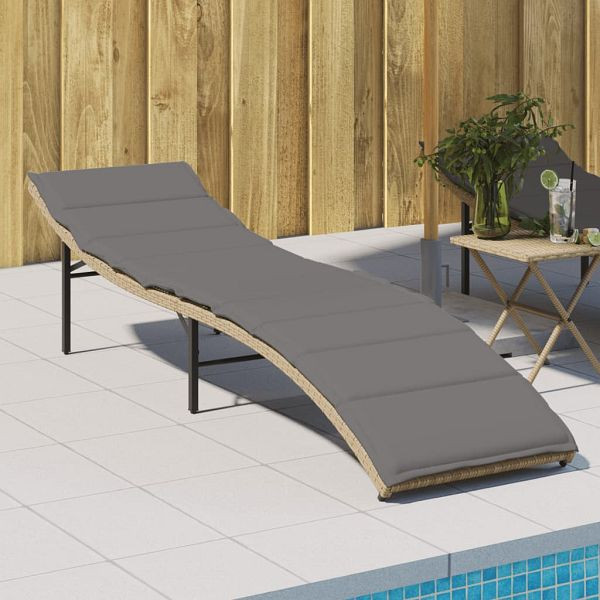 vidaXL Sonnenliege mit Kissen Beige 55x199x50 cm Poly Rattan, 368249