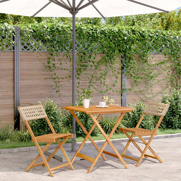 vidaXL 3-tlg. Bistro-Set Beige Poly Rattan und Massivholz, 3281864