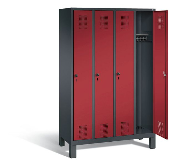 C+P Garderobenschrank Evolo, H1850xB1190xT500mm, Farbe: Schwarzgrau / Rubinrot, 48010-40 S10127