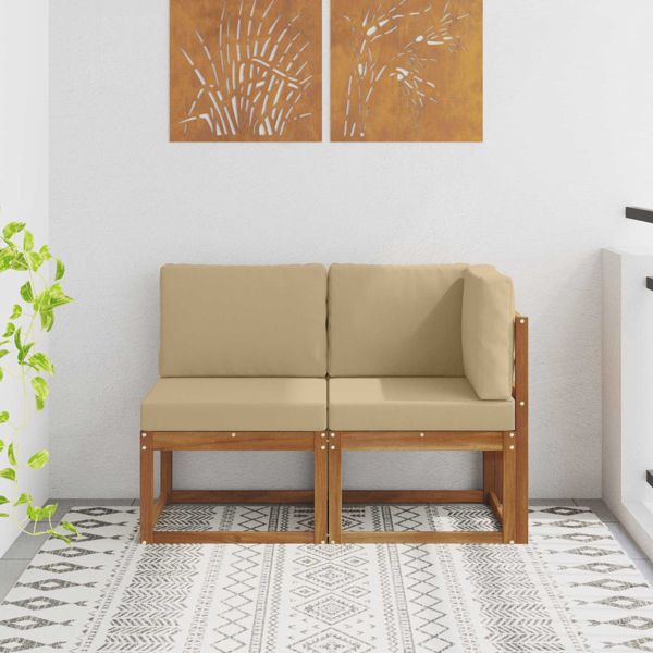 vidaXL Outdoor Mittel- und Ecksofa mit Kissen 2 Stück Natur und Beige, 900472