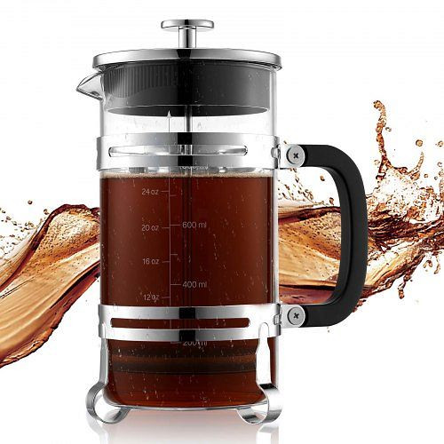 VEVOR French Press Kaffeebereiter, 1L Borosilikatglas mit Edelstahlfilter, für Camping, Reisen, Küche, Silber, BLKFYHBLYS1L1ITCZ001V0
