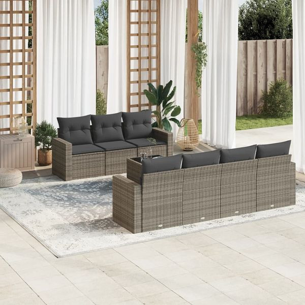 vidaXL 8-teilig Garten-Sofagarnitur mit Kissen Grau Poly Rattan, 3218720