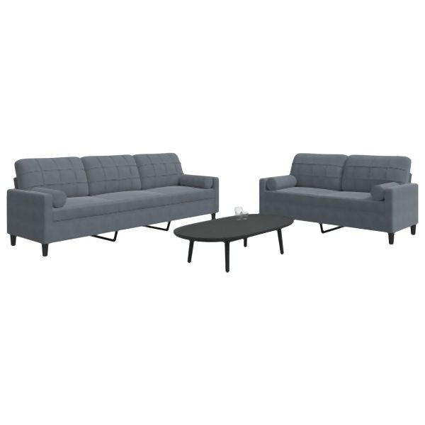 vidaXL 2-tlg. Sofagarnitur mit Kissen und Nackenrollen Dunkelgrau Samt, 3278492