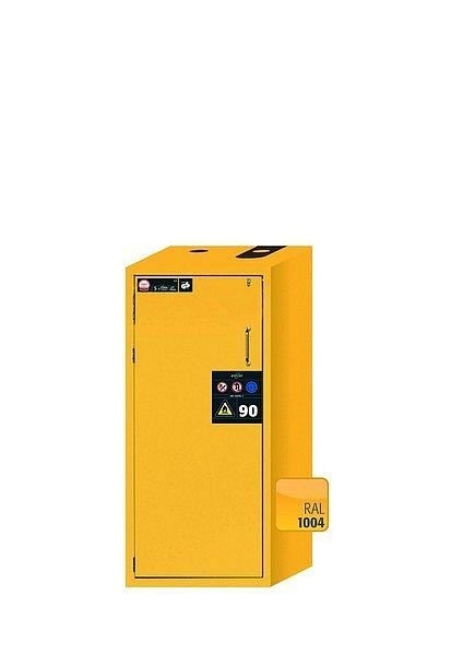 asecos Sicherheitsschrank S-CLASSIC-90, S90.129.060.WDAS in sicherheitsgelb RAL 1004 mit 2x Auszugswanne Standard (Edelstahl), 30239-002-30723