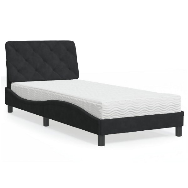 vidaXL Bett mit Matratze Schwarz 90x200 cm Samt, 3208636