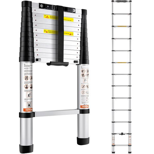 VEVOR Teleskopleiter ausziehbar 380cm Höhe Anlege- Klappleiter 170kg Belastbar, SSLTN125170KGIL80V0