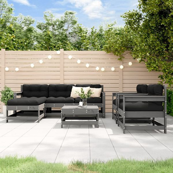 vidaXL 7-teilig Garten-Lounge-Set mit Kissen Grau Massivholz, 3185831