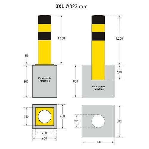Moravia Rammschutz-Poller-3XL, feuerverzinkt und gelb-schwarz beschichtet, Ø: 323 mm, 311071