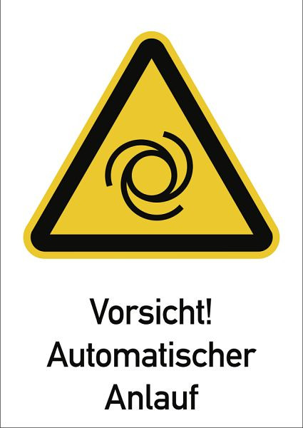 Moedel Vorsicht! Automatischer Anlauf ISO 7010, Kombischild, Aluminium, 262x371 mm, 98990