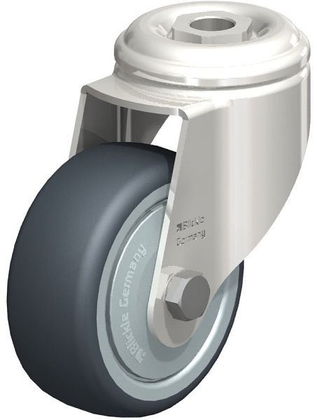 Blickle LKRXA-TPA 80KD-FK Edelstahl-Apparate-Lenkrolle mit Rückenloch, Thermoplastisches Gummi-Elastomer, Grau, 574236