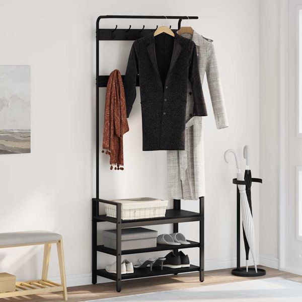 vidaXL Kleiderständer mit Regal Schwarz Eichen-Optik 75 x 34 x 184 cm, 879953