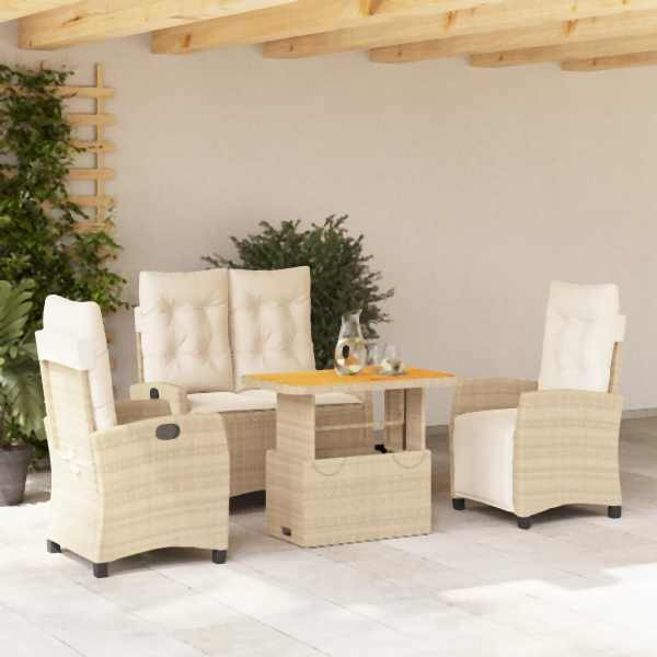 vidaXL 4-tlg. Garten-Essgruppe mit Kissen Beige Poly Rattan, UV-beständig, 3277420