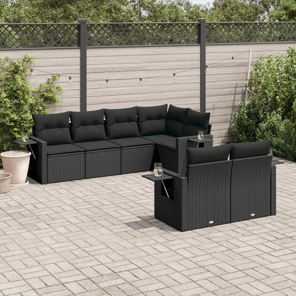 vidaXL 7-tlg. Garten-Sofagarnitur mit Kissen Schwarz Poly Rattan, 3252742