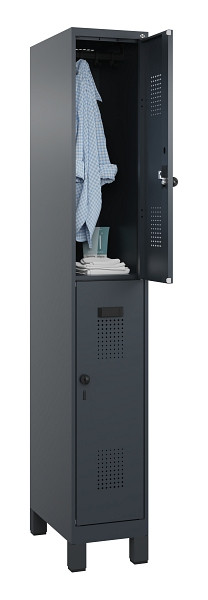 C+P Doppelstöckiger Spind Evolo PLUS, mit Füßen, 2 Fächer, 1950x300x500mm, 7016, RAL 7016 Anthrazitgrau, Drehriegel, 049310-10 S10016