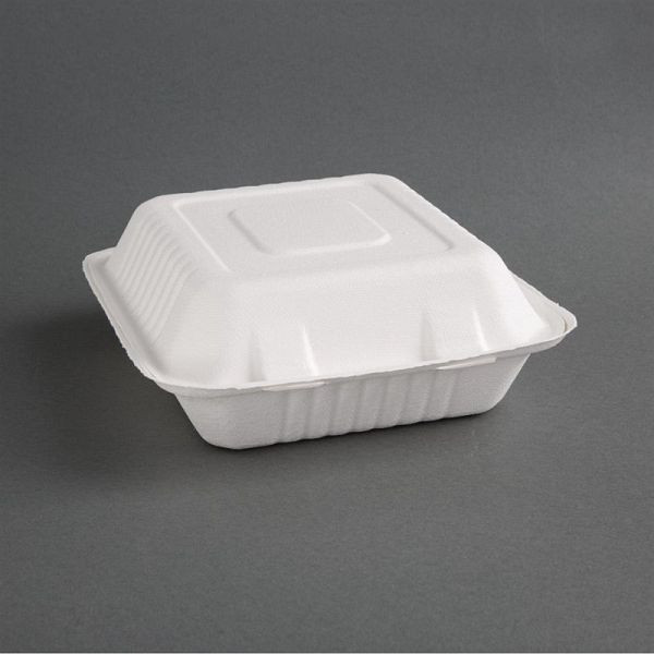 Fiesta Compostable kompostierbare Menüboxen aus Bagasse mit Klappdeckel 3-geteilt (200 Stück), FC526