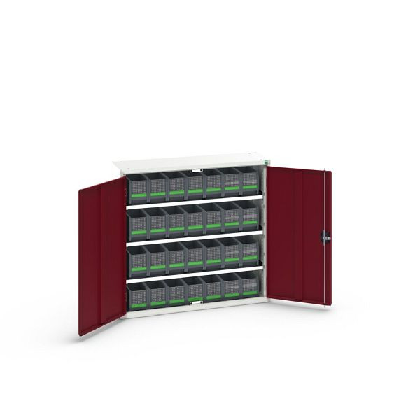 bott verso Magazinschrank, mit 3 Fachböden und 28 bottBoxen, BxTxH: 1050x350x1000mm, Purpurrot, 16926506.24
