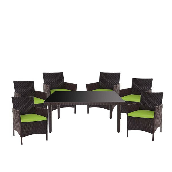 Mendler Poly-Rattan-Garnitur Halden, Gartenmöbel Balkon-Set Sitzgarnitur, braun, Kissen grün, 52355+3x52034