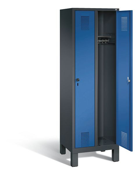 C+P Garderobenschrank Evolo, H1850xB610xT500mm, Farbe: Schwarzgrau / Enzianblau, 48010-20 S10058