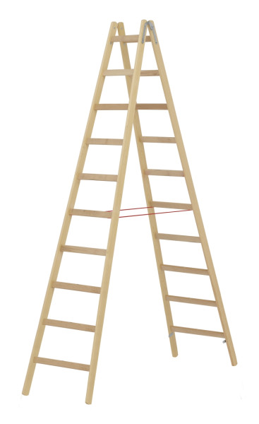 HYMER Holz-Sprossenstehleiter, beidseitig begehbar, 2x10 Sprossen, Länge 2,92 m, 7141020