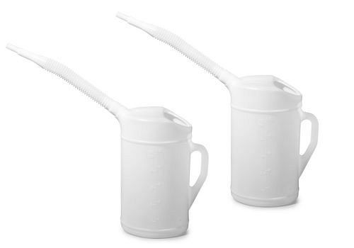 DENIOS Messkanne aus Polyethylen (PE), 5,0 Liter, flexibler Auslauf, skaliert, VE: 2 Stück, 255919