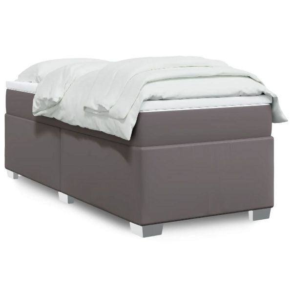 vidaXL Boxspringbett mit Matratze Grau 100x200 cm Kunstleder, 3285199