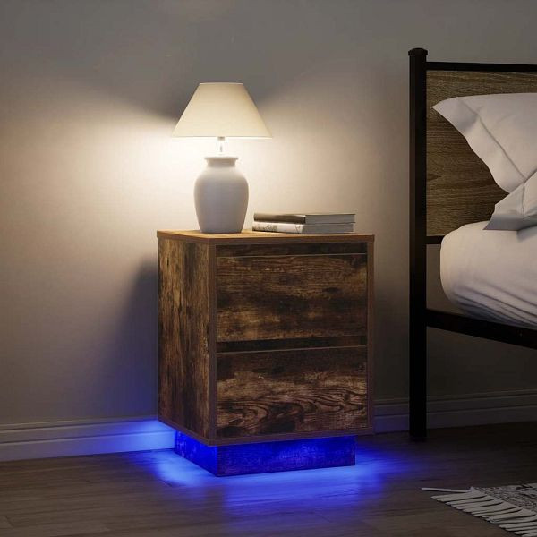 vidaXL Nachttische mit LED-Leuchten 2 Stk. Räuchereiche 38x34x50 cm, 861292