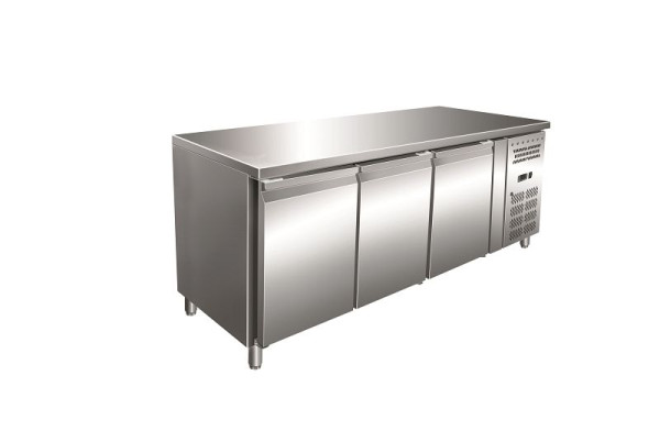 Gastro-Inox Edelstahl GN Kühltisch mit 3 Türen, Umluftkühlung, 202.230