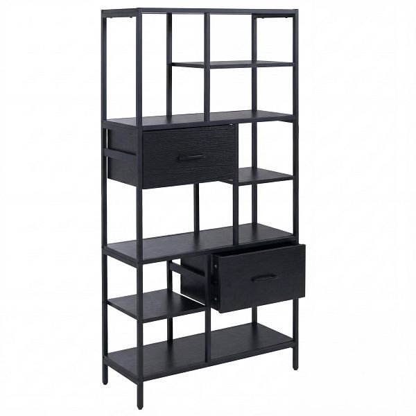 Mendler Regal HWC-P11, Regalschrank Bücherregal Standregal, Schubladen Industrial MDF Metall Melamin 150x81x33cm, schwarz, 139624