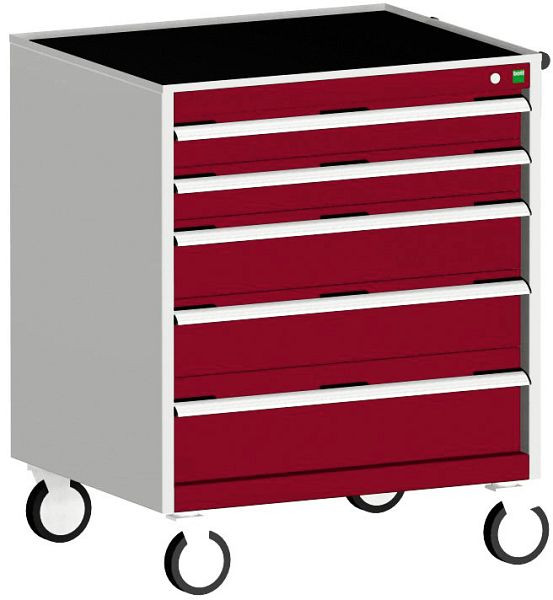 bott cubio Schubladenschrank mobil bestückt mit 5 Schubladen BxTxH: 800 x 650 x 980 mm, RAL 7035/3004, 40402059.24V