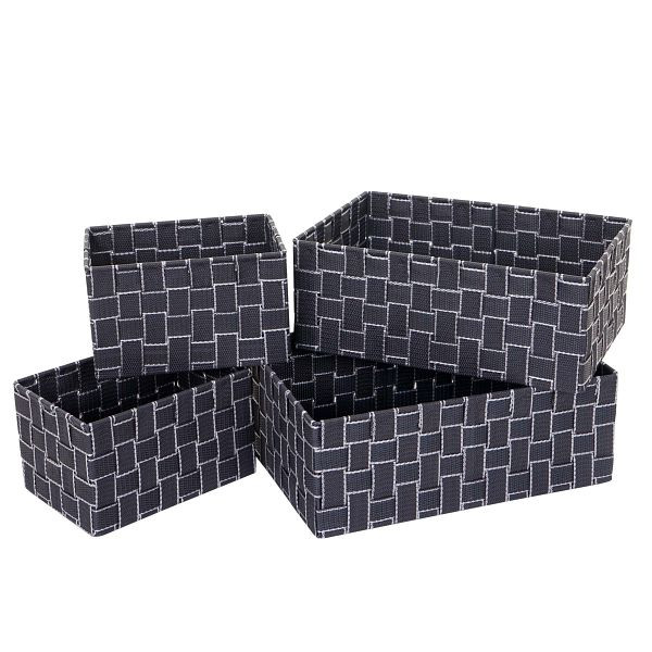 Mendler 4er Set Aufbewahrungskorb HWC-C37, Dekokorb Korb Körbchen Aufbewahrung Regalkorb Deko, dunkelgrau, 61260