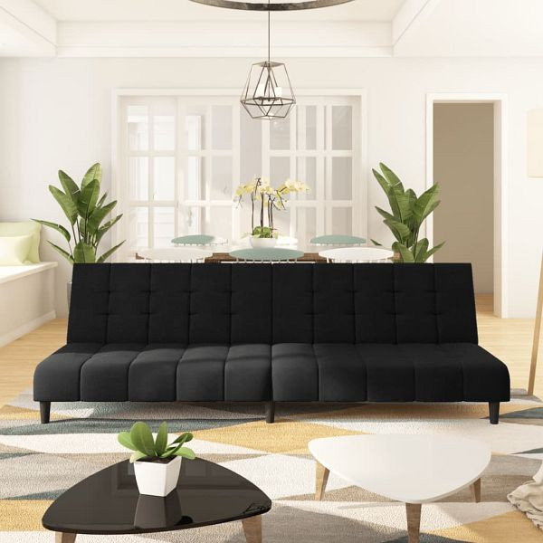 vidaXL Schlafsofa 2-Sitzer Schwarz Samt, Holz, Kunststoff, 375769