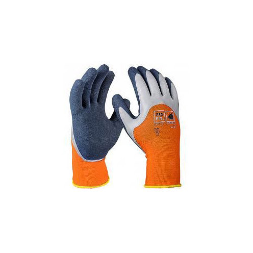 PRO FIT Double Tex Latexschaum-Feinstrickhandschuhe, 2fach Tauchung, orange / blau, Größe: 8, VE: 12 Paar, 599-8