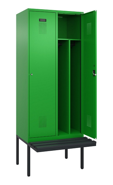 C+P Spind Evolo PLUS, 2 Abteile, 2120x800x815mm, 6037/6037, Haken 4, Zylinderschloss, Sitzfläche Kunststoff, Trennwand, 0490407-22F S10106