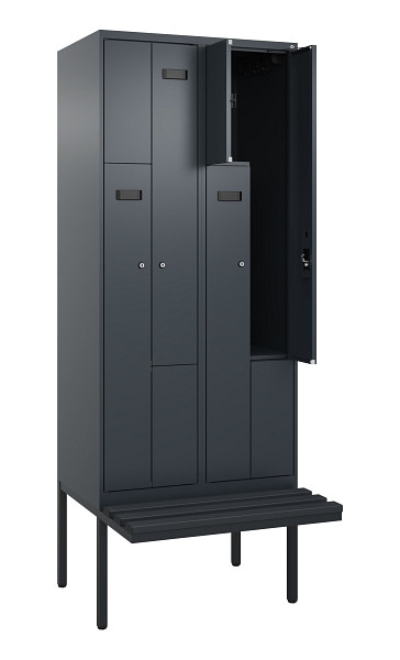 C+P Z-Spind Evolo PLUS, Bank, 4 Fächer, 2120x800x815mm, 7016/7016, Zylinderschloss, Material Sitzfläche Kunststoff, 0490437-224 S10097