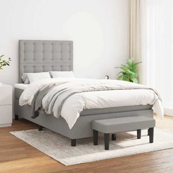 vidaXL Boxspringbett mit Matratze Hellgrau 120x200 cm Stoff, 3136901