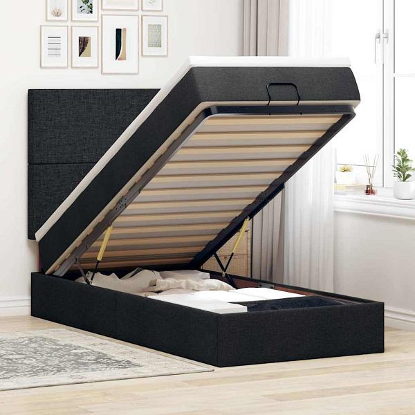 vidaXL Ottoman-Bett mit Matratze & LEDs Schwarz 90x200 cm Stoff, 3313894