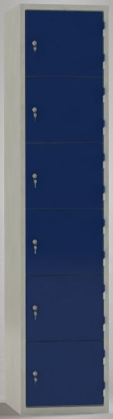 KLW Wertfachschrank, 1850x400x500mm HxBxT, 6 Abteile, rechts angeschlagen, Innenmaße 295x372x480mm, gelochte Rückwand, Zylinderschlösser, 08/87S-6v1h-001