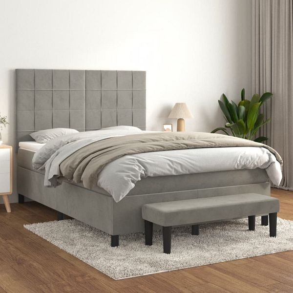 vidaXL Boxspringbett mit Matratze Hellgrau 140x190 cm Samt, 3137839