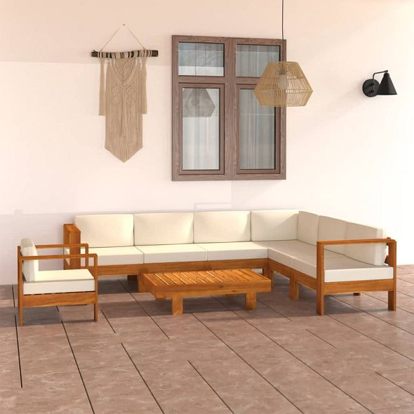 vidaXL 8-teilig Garten-Lounge-Set mit Creme Auflagen Massivholz Akazie, 3057938