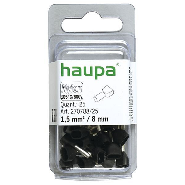 Haupa Twin-Aderendhülse 1,5 mm²/8 mm schwarz, VE: 25 Stück, 270788/25