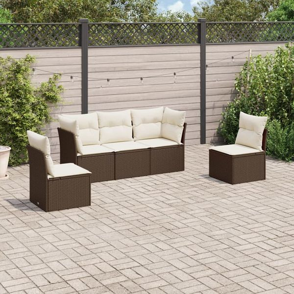 vidaXL 5-teilig Garten-Sofagarnitur mit Kissen Braun Poly Rattan, 3249192