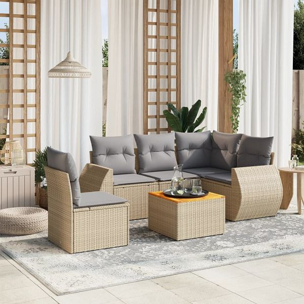 vidaXL 6-teilig Garten-Sofagarnitur mit Kissen Beige Poly Rattan, 3257340