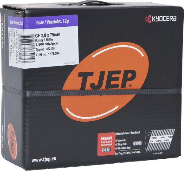 TJEP GF28/75 Rillennagel verzinkt, Rundkopf, Maxi-Box 2.500 Stück, GF Nägel, 833175